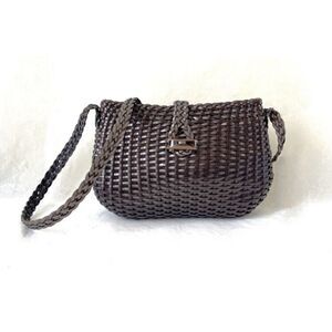 80’s Vintage Walter Katten Woven Leather Crossbody Everyday Bag in Chocolate